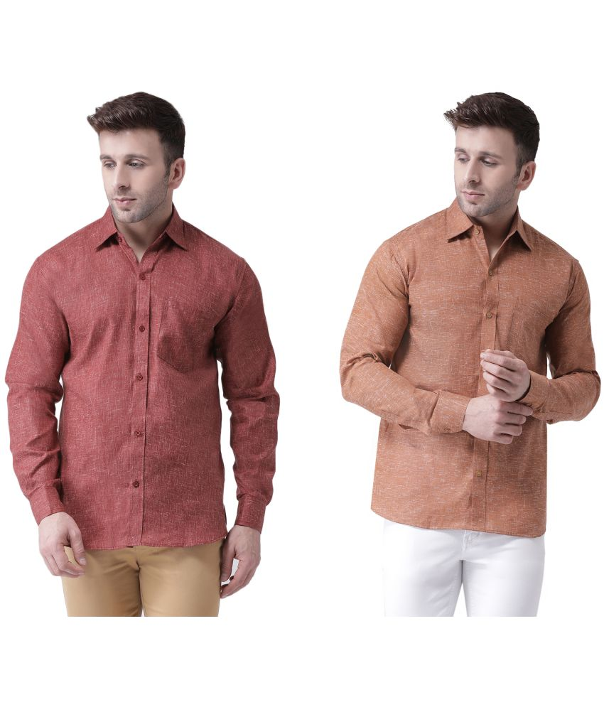     			RIAG Cotton Blend Regular Fit Self Design Full Sleeves Men's Casual Shirt - Brown ( Pack of 2 )