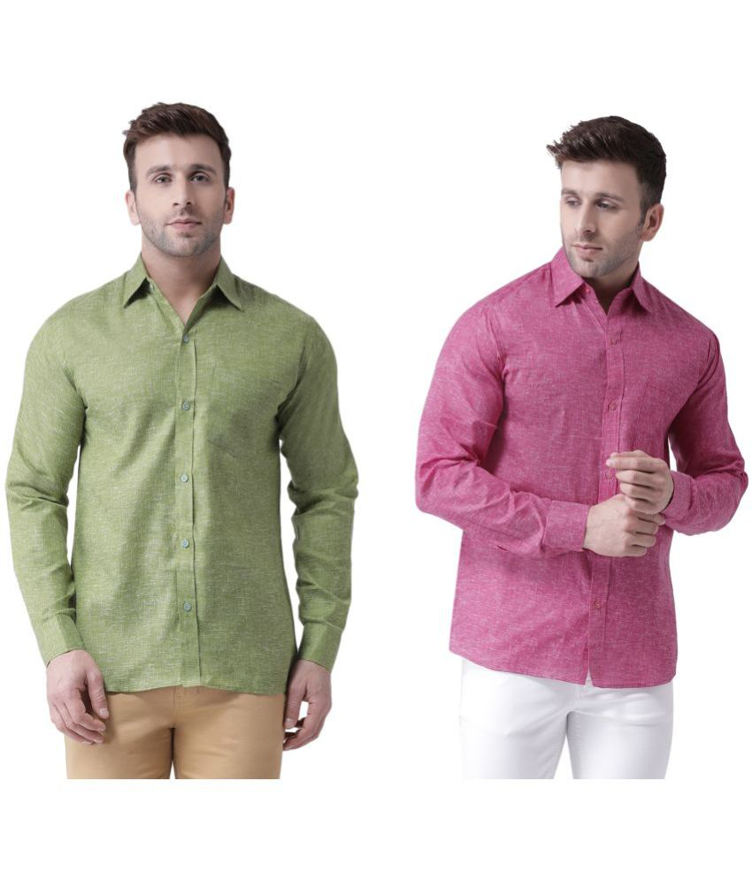     			RIAG Cotton Blend Regular Fit Self Design Full Sleeves Men's Casual Shirt - Green ( Pack of 2 )