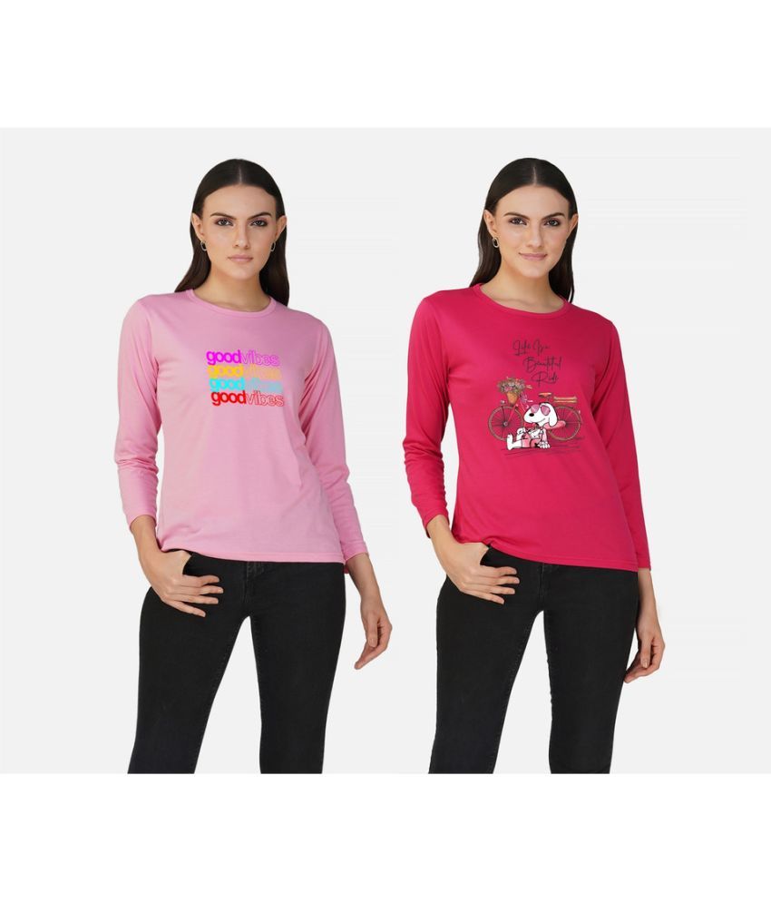     			CHOZI - Pink Cotton Blend Regular Fit Women's T-Shirt ( Pack of 2 )