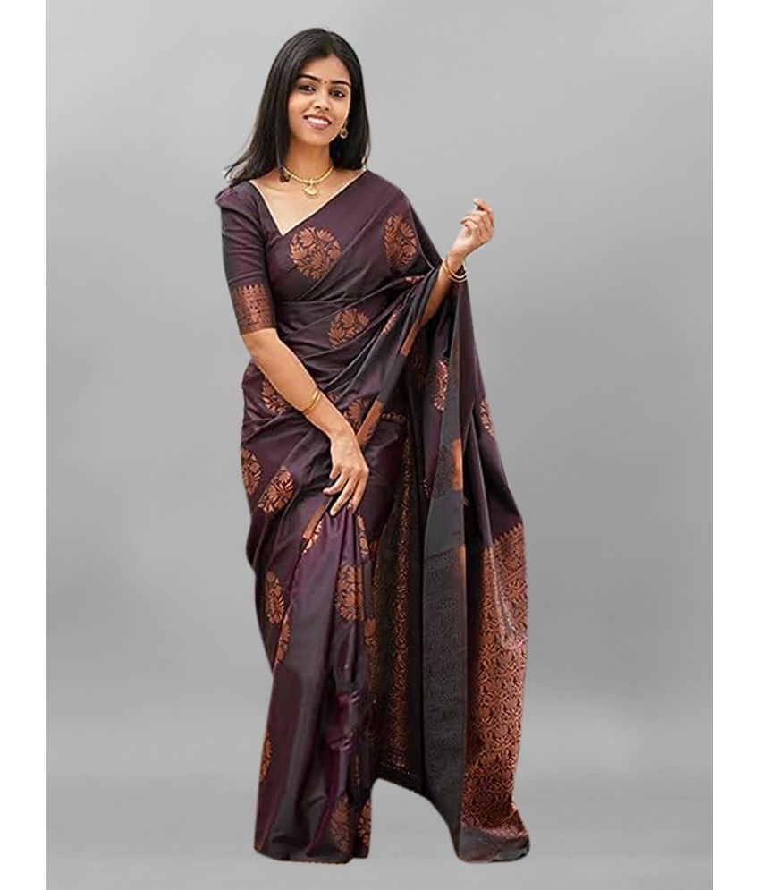 Gazal Fashions Banarasi Silk Woven Saree With Blouse Piece - Wine ( Pack of 1 )