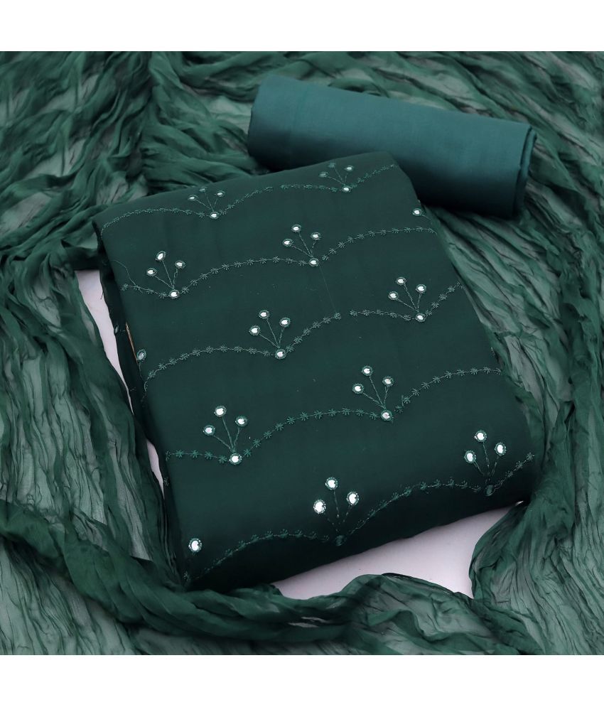     			JULEE Unstitched Cotton Embellished Dress Material - Green ( Pack of 1 )