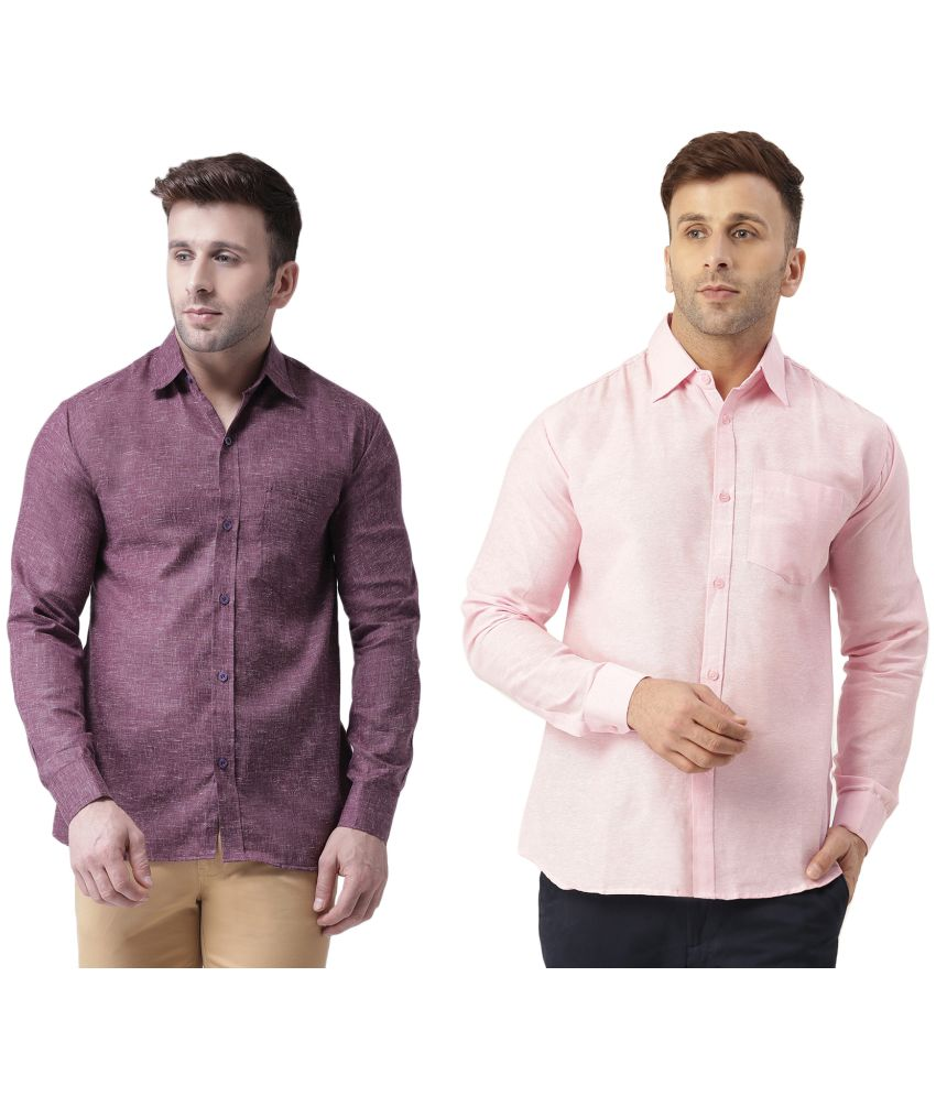     			RIAG Cotton Blend Regular Fit Self Design Full Sleeves Men's Casual Shirt - Purple ( Pack of 2 )