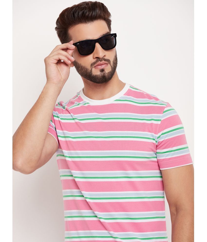     			XFOX Cotton Blend Regular Fit Striped Half Sleeves Men's T-Shirt - Pink ( Pack of 1 )