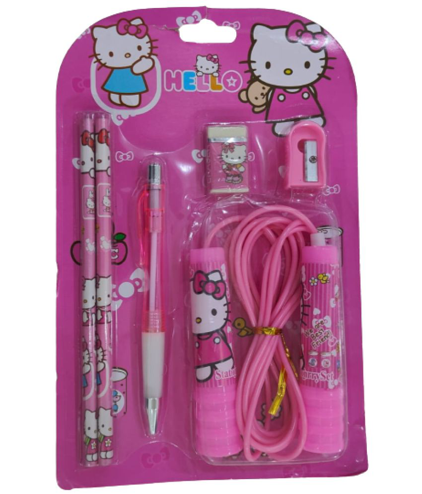     			2347Y- YESKART PINK  6 Pc HELLO KITTY  GIFT Set || Unicorn Theme Birthday gift for kids Age 6-8 years , 10-12 year old || Unicorn Stationery Set ( 2 Pencil, 1Eraser,1 Sharpener  &1 SKIPING ROPE FOR KID (PACK OF 1)