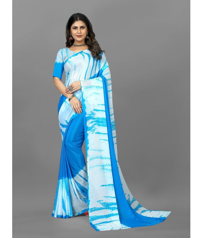     			Aika - SkyBlue Chiffon Saree With Blouse Piece ( Pack of 1 )