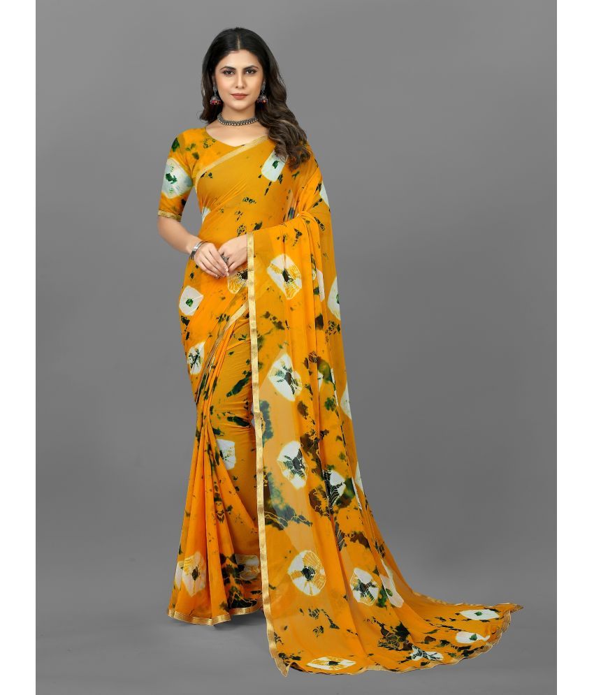     			Aika - Yellow Chiffon Saree With Blouse Piece ( Pack of 1 )