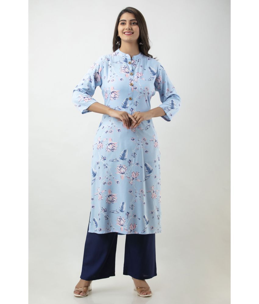     			MAUKA - Blue Straight Rayon Women's Stitched Salwar Suit ( Pack of 1 )