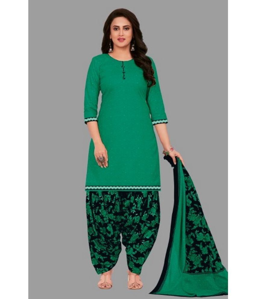     			shree jeenmata collection - Green Straight Cotton Women's Stitched Salwar Suit ( Pack of 1 )