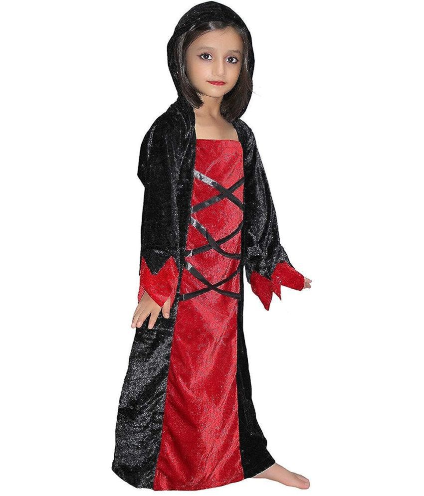     			Kaku Fancy Dresses Witch Hood Costume/California Cosplay Halloween Costume -Red & Black, 3-4 Years, For Girls