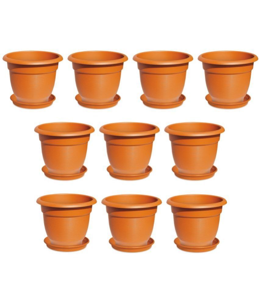     			Milton Blossom Mate 2 Plastic Pot with Tray, Set of 10, Terracotta Brown