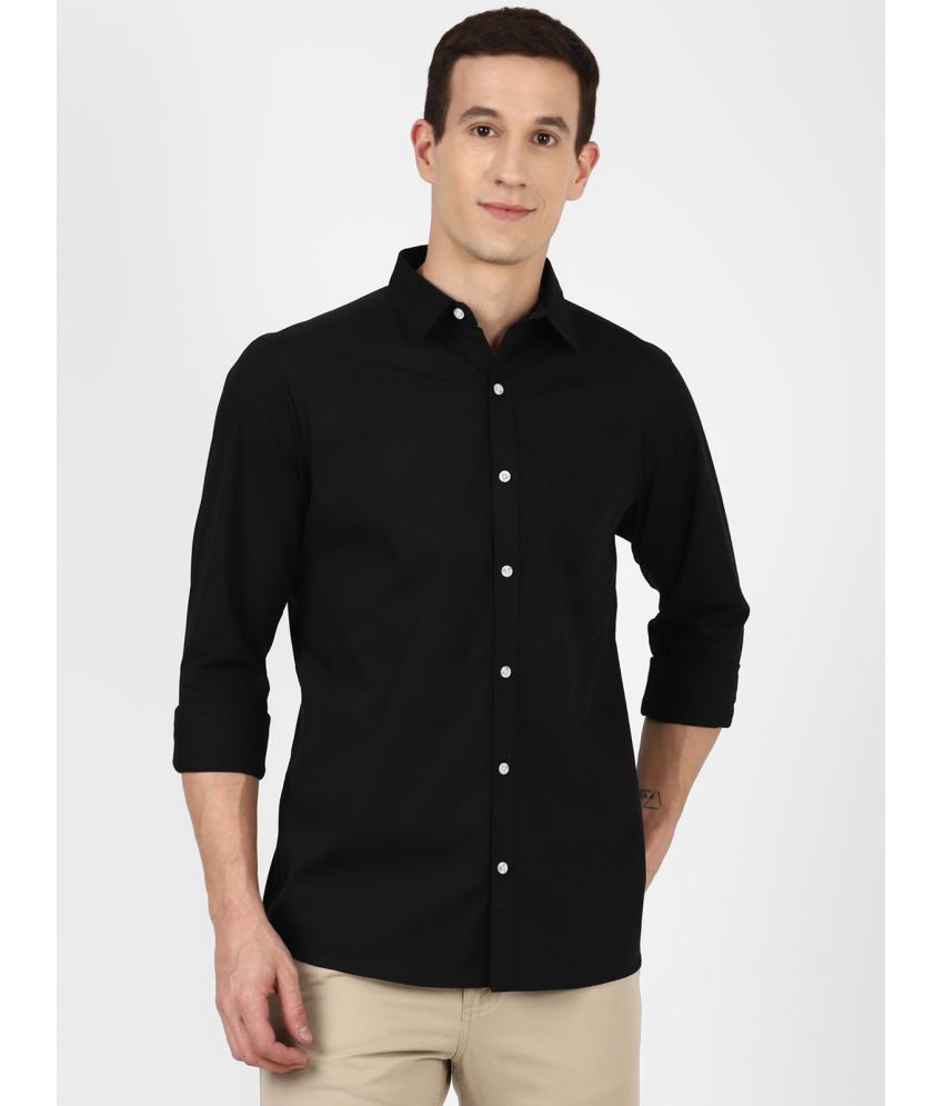     			UrbanMark Mens 100% Cotton Full Sleeves Slim Fit All Over Solid Casual Shirt-Black