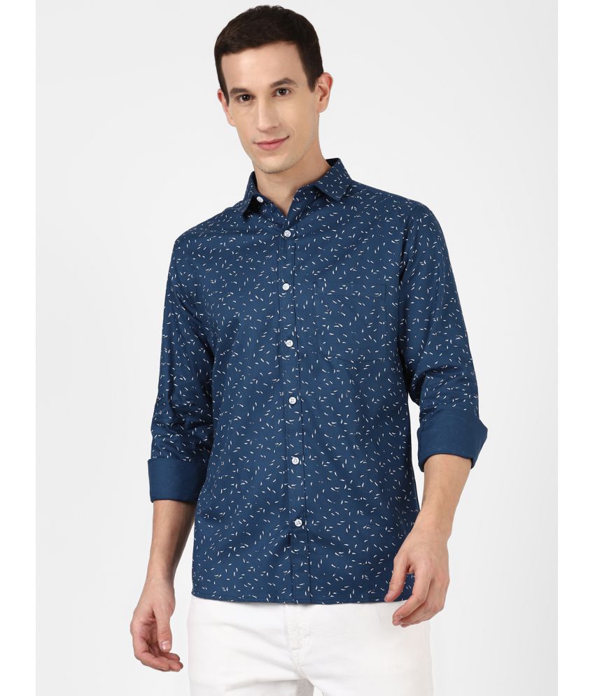     			UrbanMark Mens 100% Cotton Full Sleeves Slim Fit Printed Casual Shirt-Navy