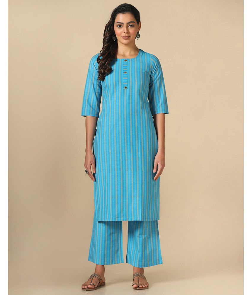    			Hritika - Blue Straight Cotton Blend Women's Stitched Salwar Suit ( Pack of 1 )