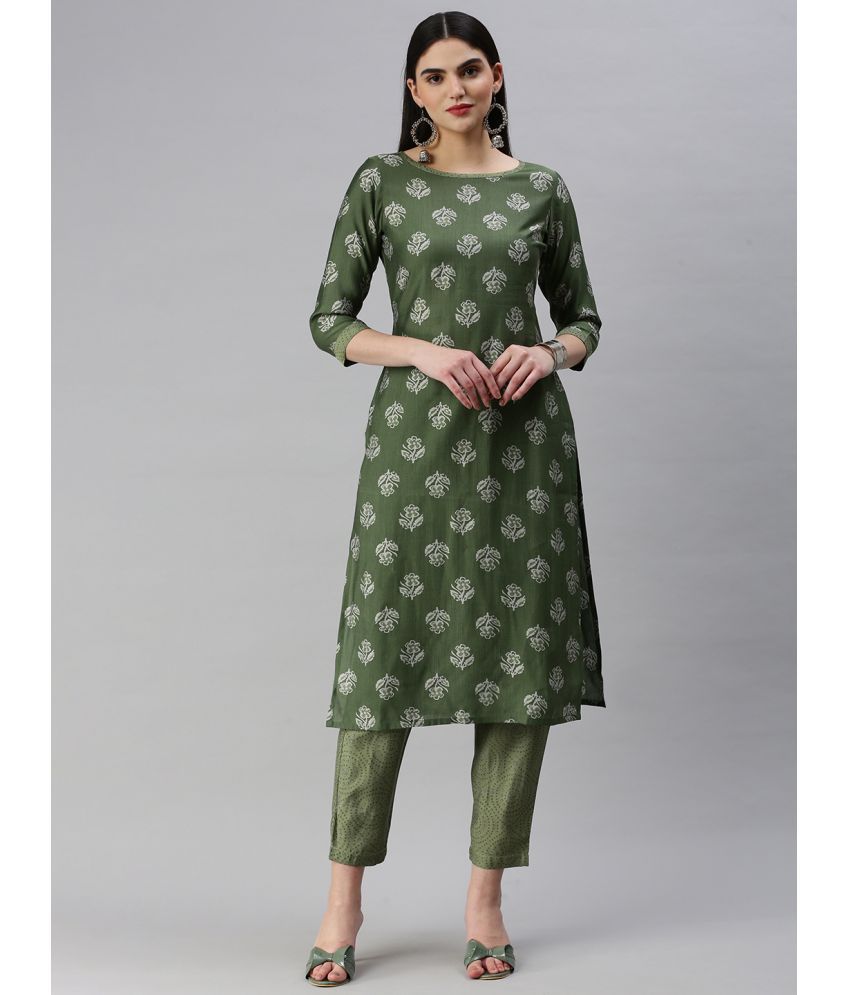     			Hritika - Green Straight Chanderi Women's Stitched Salwar Suit ( Pack of 1 )