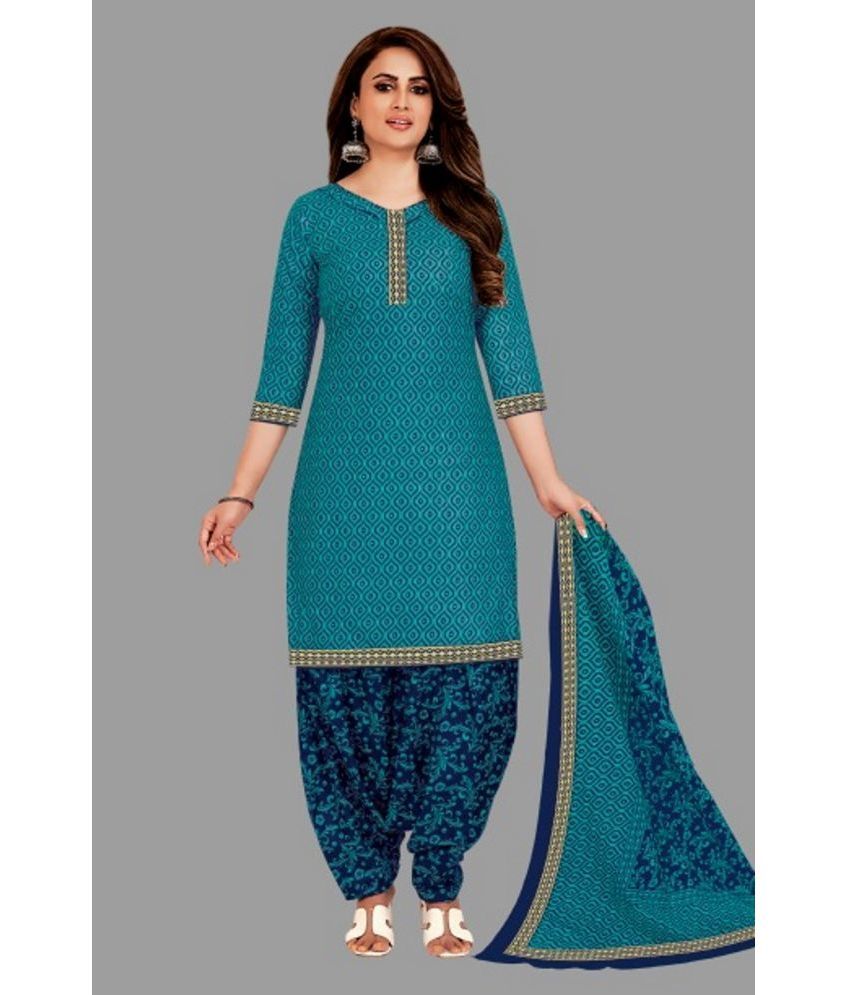     			SIMMU - Blue Straight Cotton Women's Stitched Salwar Suit ( Pack of 1 )