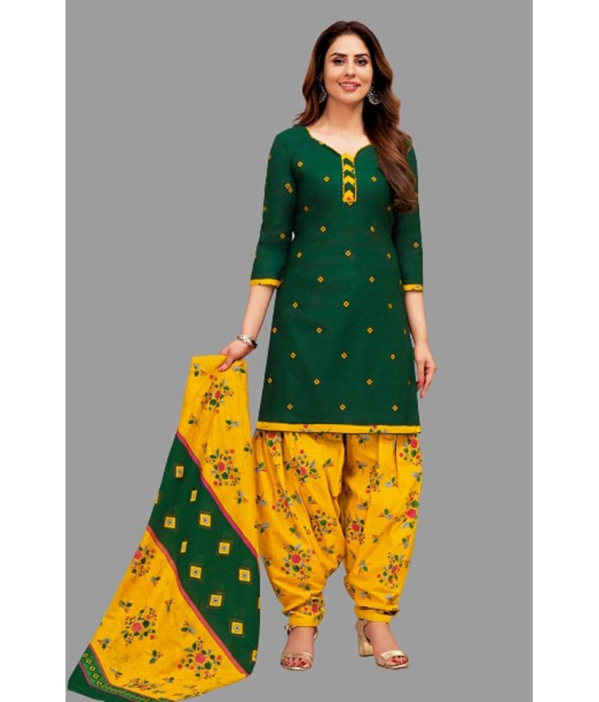     			SIMMU - Green Straight Cotton Women's Stitched Salwar Suit ( Pack of 1 )