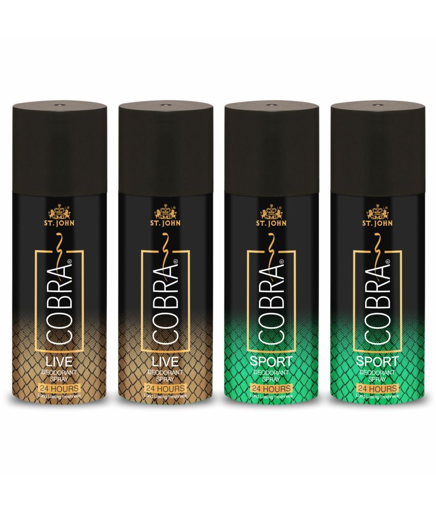     			ST.JOHN Cobra Live & Sport 150ml*2 Each Long Lasting Deodorant Spray for Men (600ml) - Pack of 4