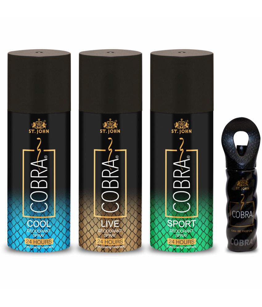     			Vi-John - Live,Cool,Sports 150ml Each & Cobra 30ml Deodorant Spray & Perfume for Men,Women 480 ml ( Pack of 4 )