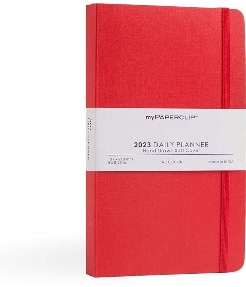     			myPAPERCLIP 2023 Daily Planner M1 Medium Size Notebook | Hand Drawn Soft Cover Paper Back | Notebook For Gifting | Ruled, 384 Pages, 80 GSM, Ruby, Pack of 1