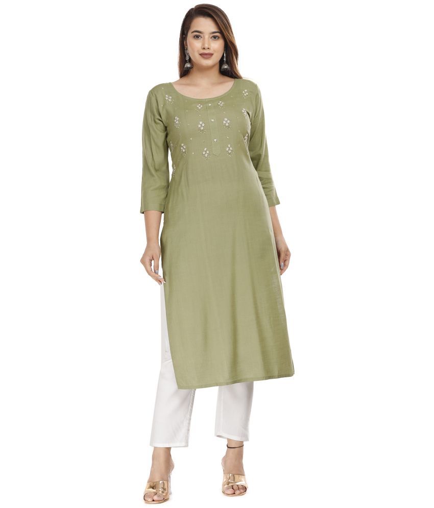     			HIGHLIGHT FASHION EXPORT - Green Rayon Women's Straight Kurti ( Pack of 1 )