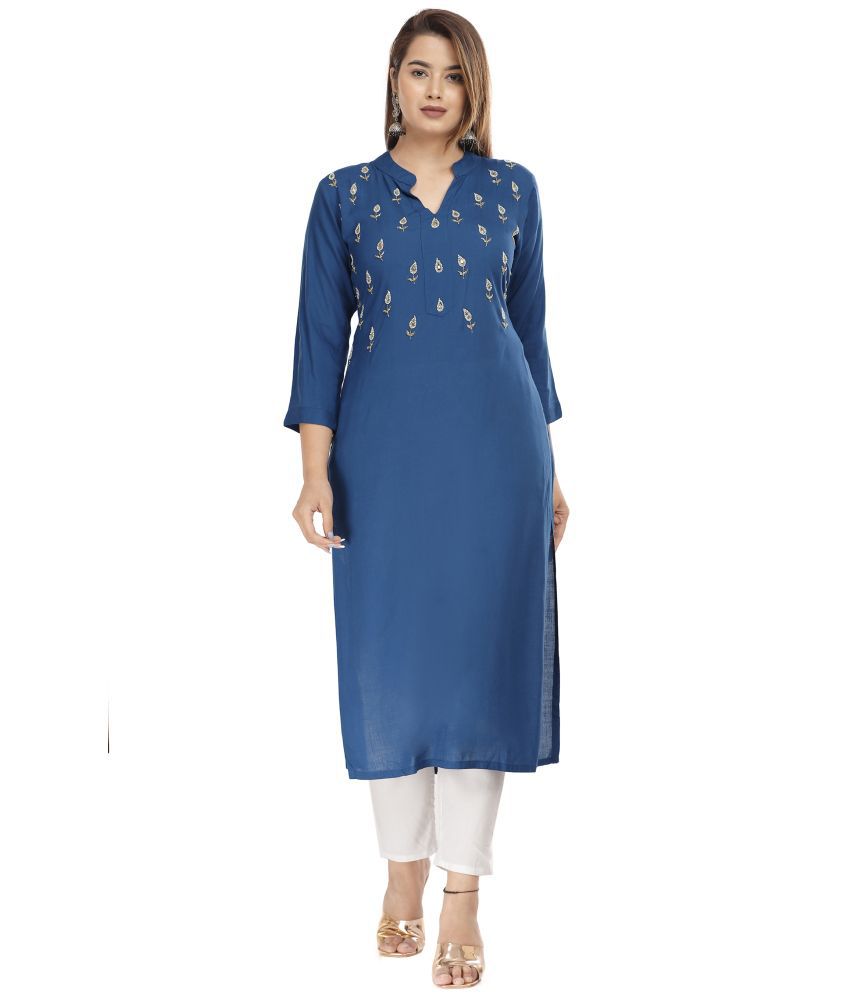     			HIGHLIGHT FASHION EXPORT - Teal Rayon Women's Straight Kurti ( Pack of 1 )