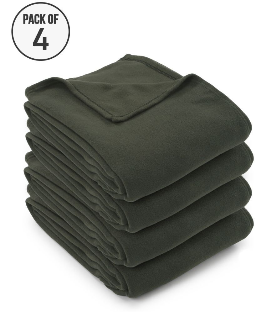     			HOMETALES Fleece Solid Single Blanket ( 220 cm x 120 cm ) Pack of 4 - Olive