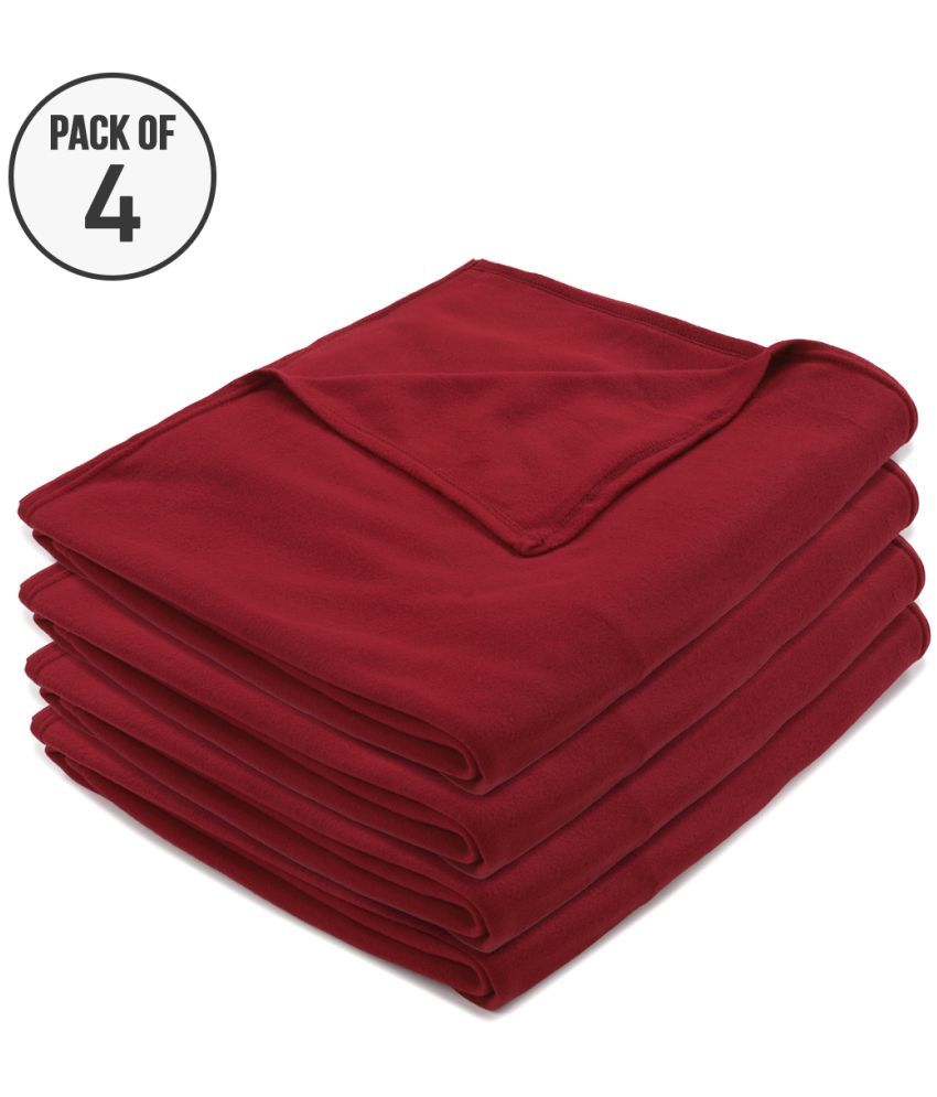     			HOMETALES Fleece Solid Single Blanket ( 220 cm x 120 cm ) Pack of 4 - Maroon