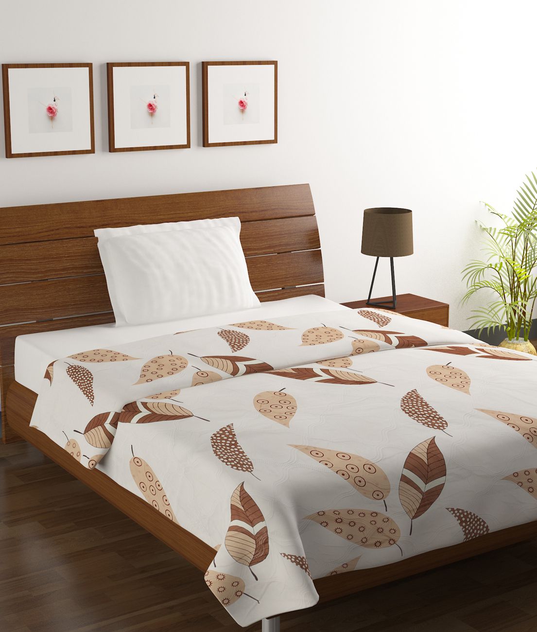     			HOMETALES Microfiber Floral Print Single Comforter ( 150 x 210 cm ) Pack of 1 - Beige