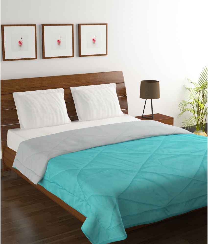     			HOMETALES Microfiber Solid Reversible Double Comforter ( 210 x 220 cm ) - Blue & Grey
