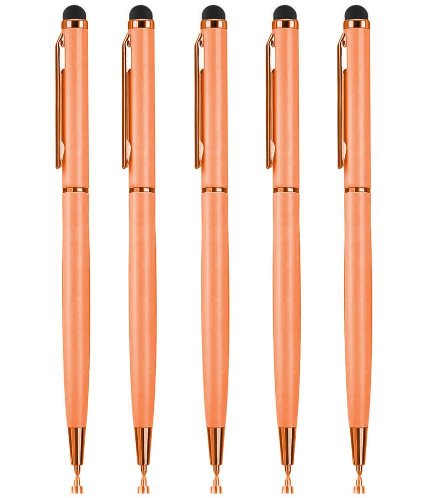    			KK CROSI Sleek Design Pack of 5pcs Copper Colour Metal Pen with Stylus for Touch Screen Multi-function Pen  (Pack of 5, Blue Ink)