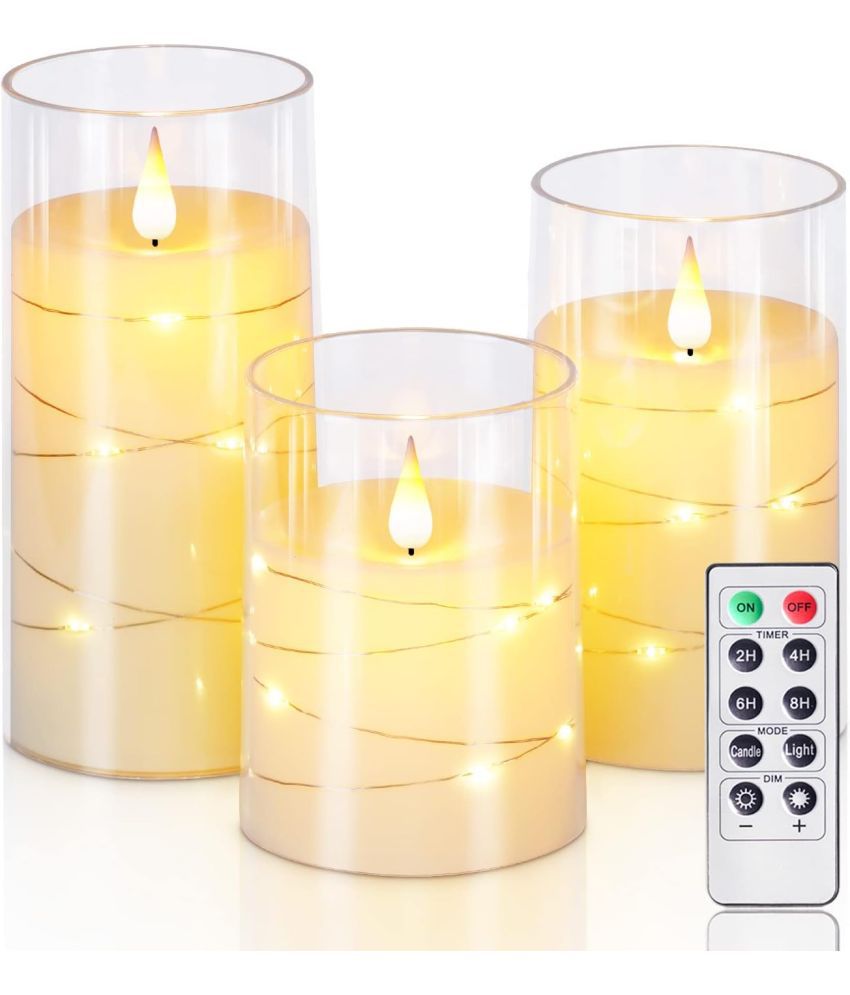    			LTETTES - White Unscented Pillar Candle 15 cm ( Pack of 3 )