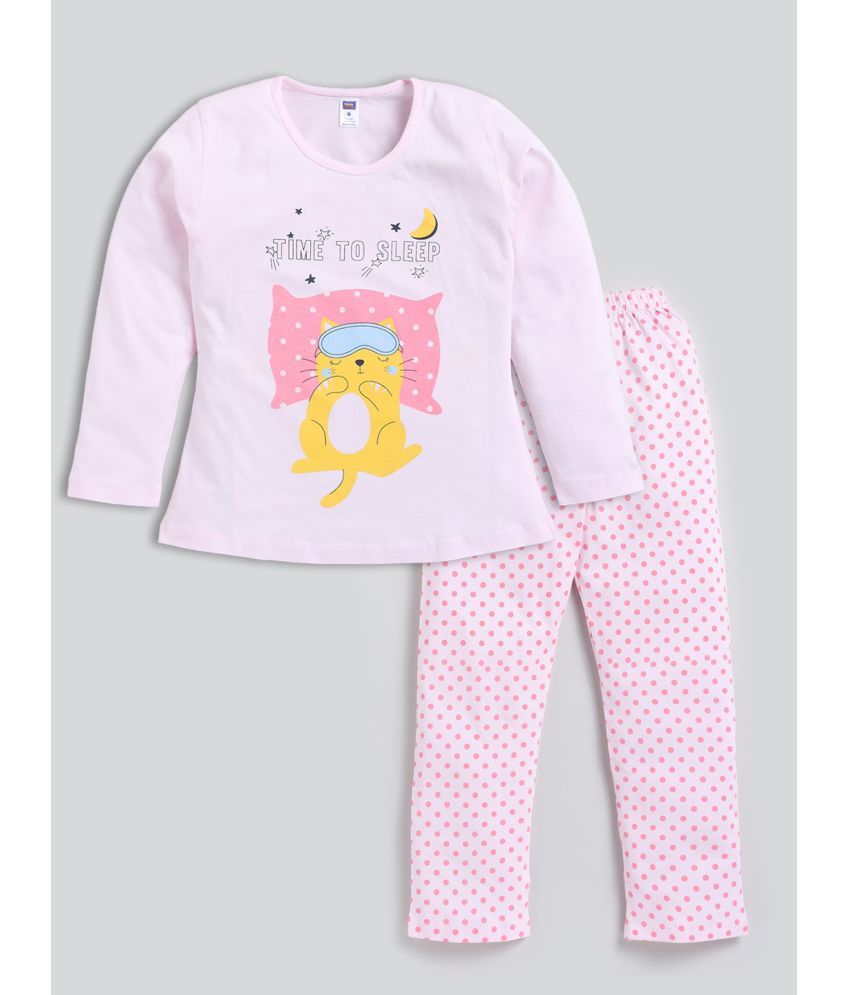     			Nottie planet - Pink Cotton Girls Night Suit Set ( Pack of 1 )