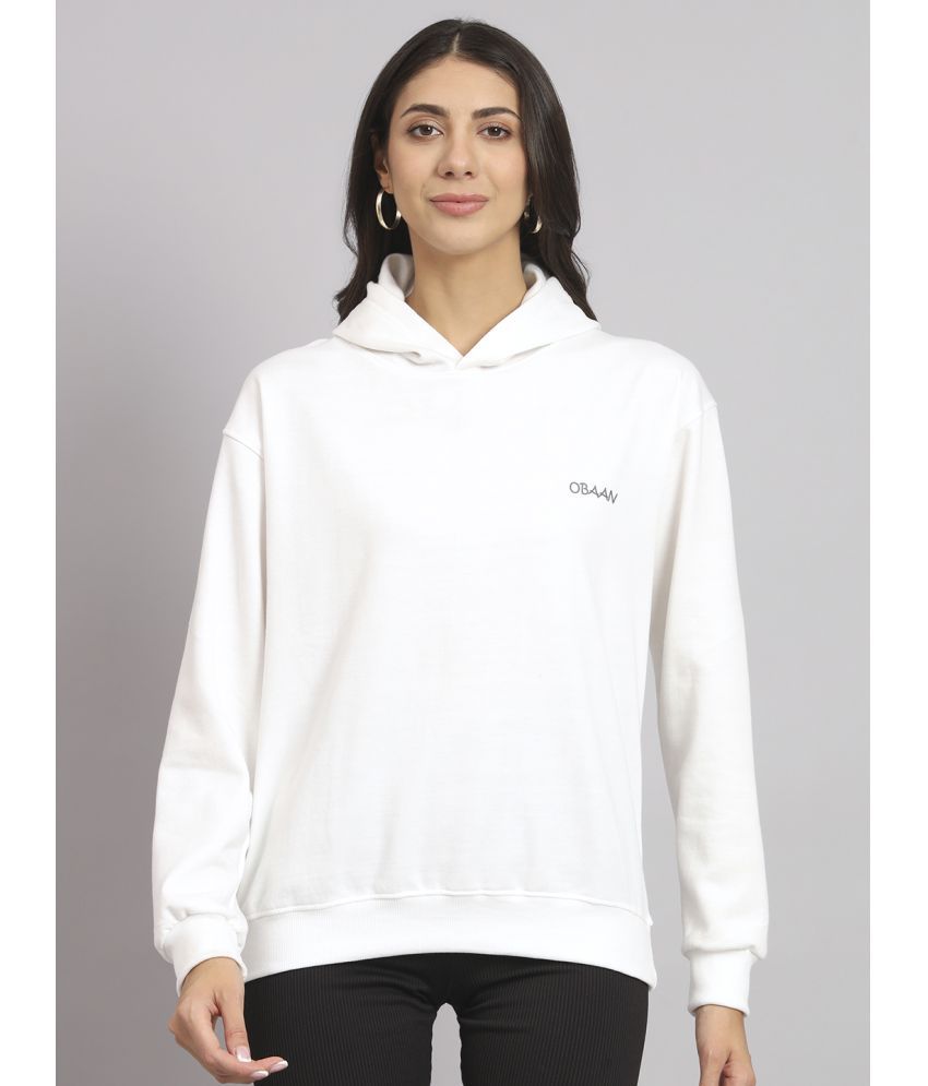     			OBAAN Cotton - Fleece White Hooded Sweatshirt