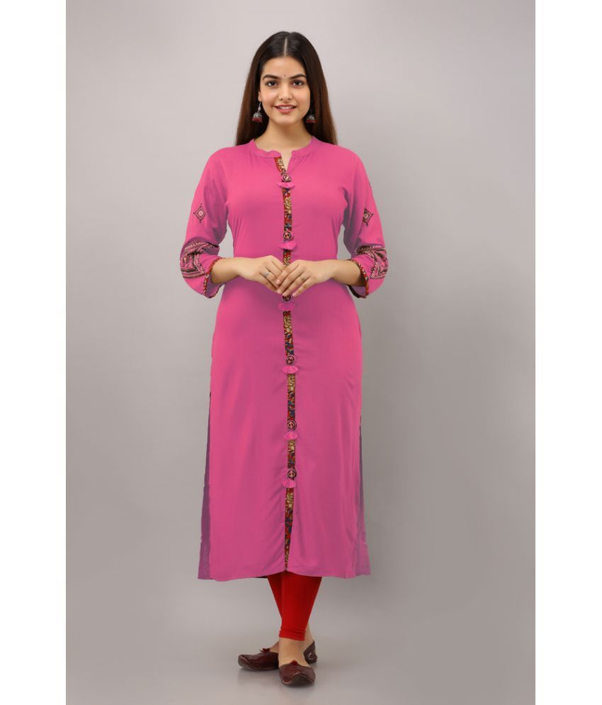     			Preksha - Pink Rayon Women's Straight Kurti ( Pack of 1 )