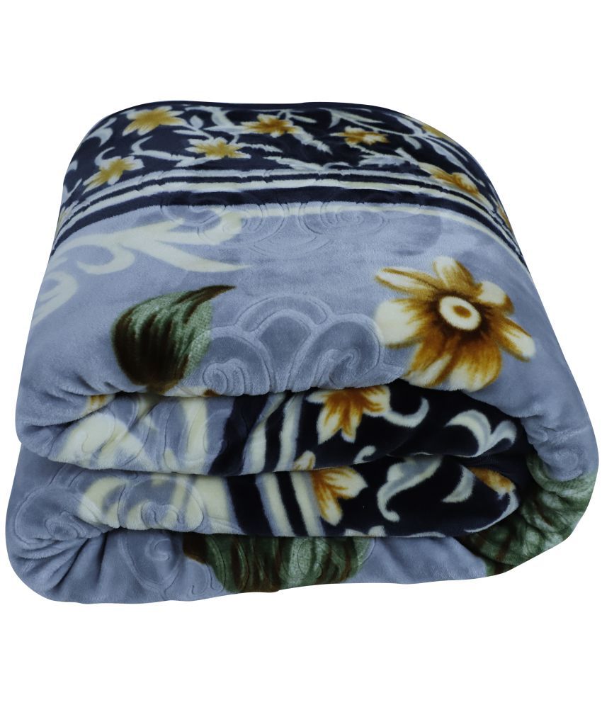     			RIAN - Polyester Floral Double Blanket ( 240 cm x 230 cm ) Pack of 1 - Light Blue