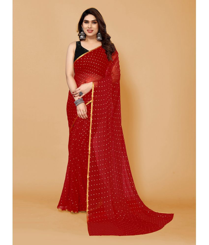     			Rangita Women Embossed Embellished Chiffon Saree with Blouse Piece - Red