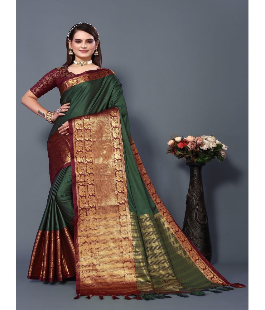     			Aika Cotton Silk Woven Saree With Blouse Piece - Green ( Pack of 1 )
