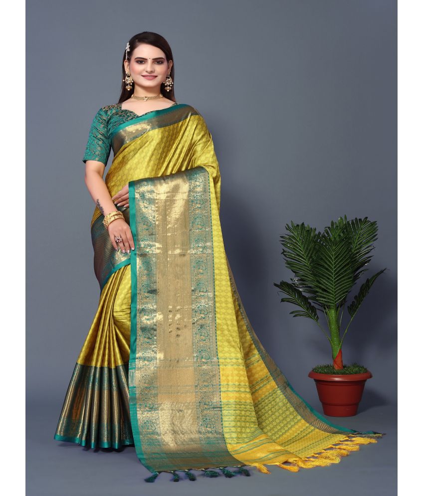     			Aika Silk Self Design Saree With Blouse Piece - Lime Green ( Pack of 1 )