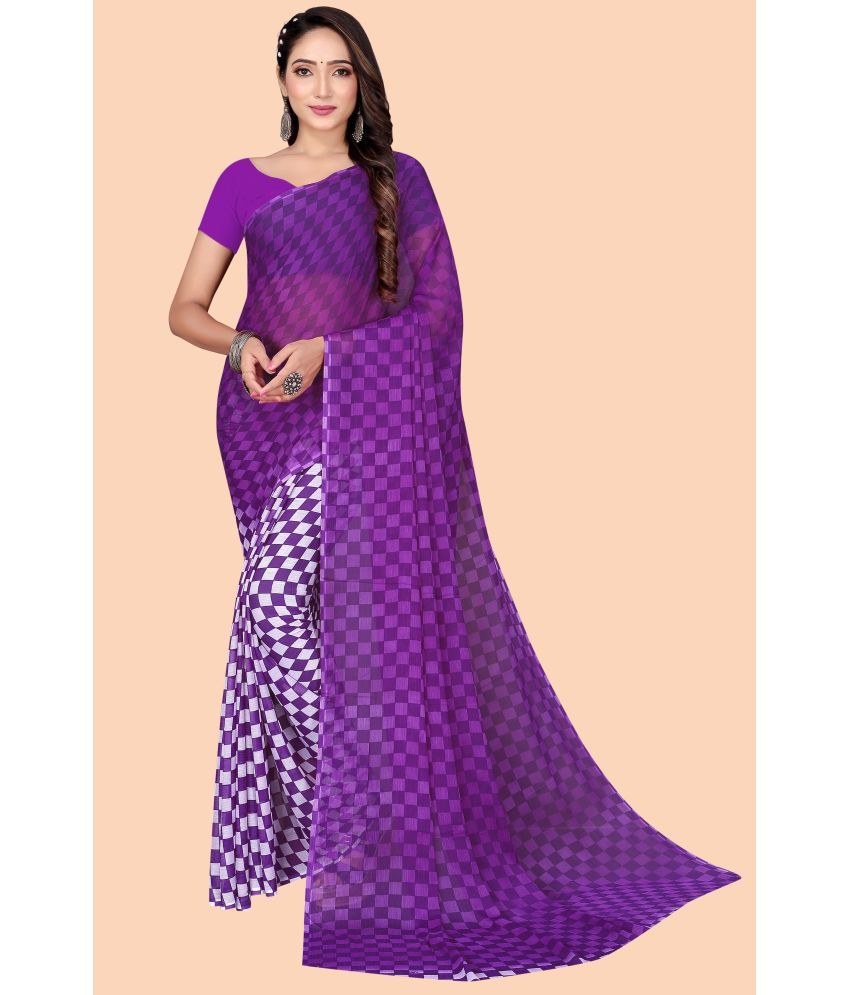     			Aishwarya Chiffon Checks Saree With Blouse Piece - Purple ( Pack of 1 )