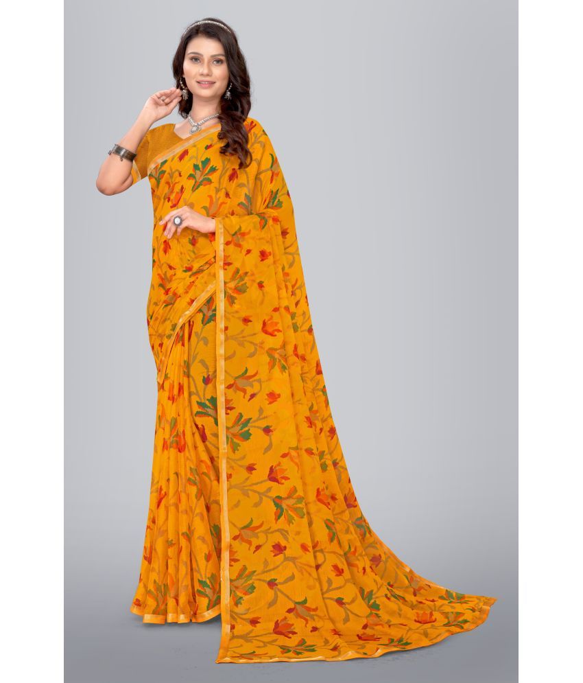     			Aishwarya Chiffon Printed Saree With Blouse Piece - Yellow ( Pack of 1 )