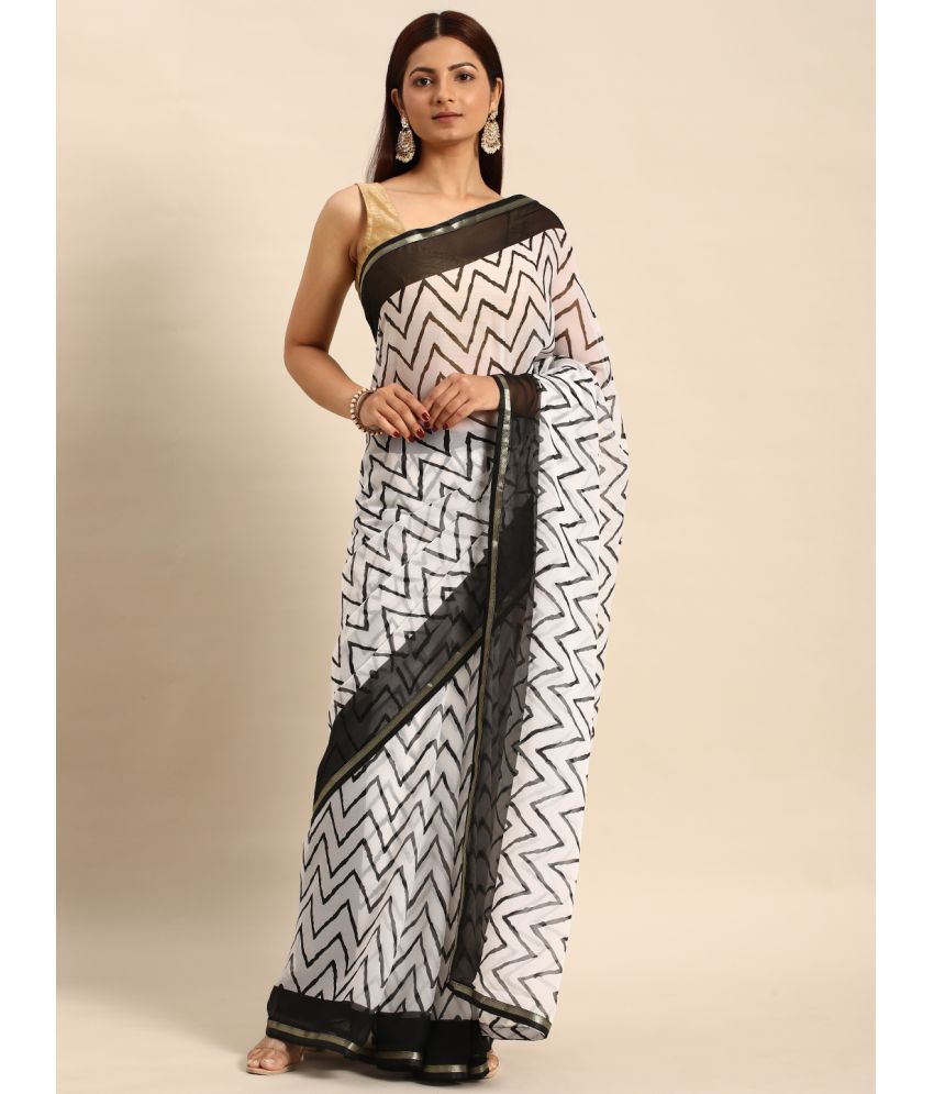     			Aishwarya Chiffon Printed Saree With Blouse Piece - White ( Pack of 1 )