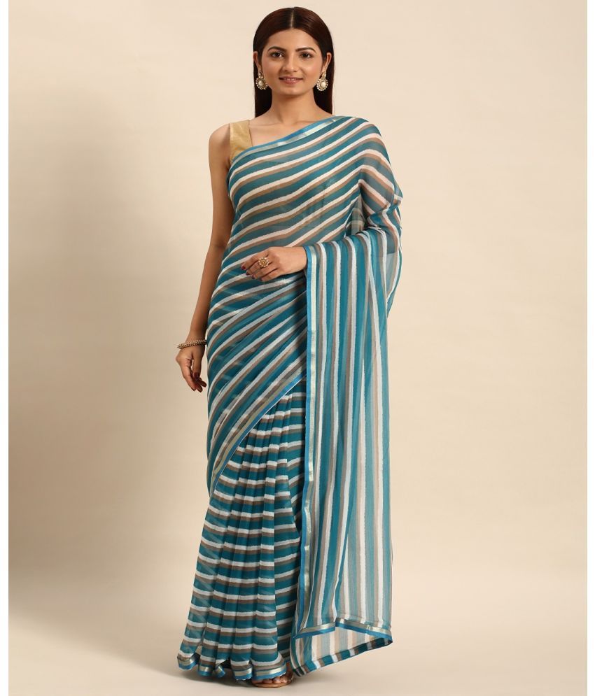     			Aishwarya Chiffon Striped Saree With Blouse Piece - Light Blue ( Pack of 1 )