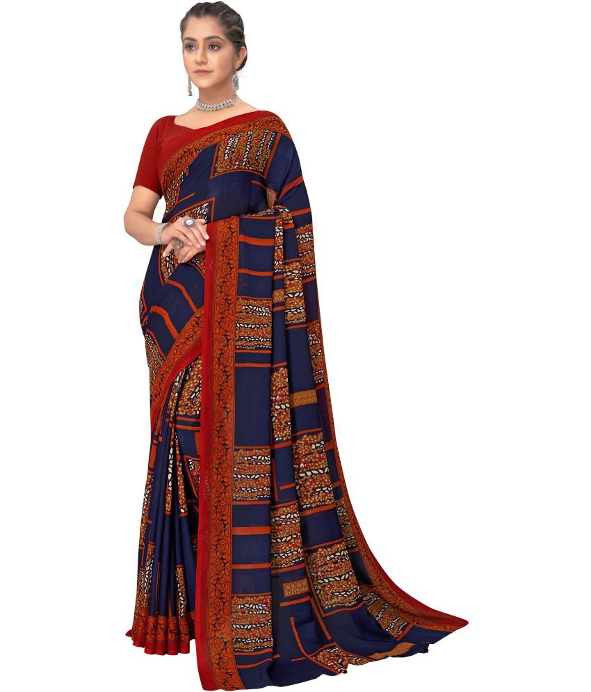     			Aishwarya Georgette Printed Saree With Blouse Piece - Blue ( Pack of 1 )