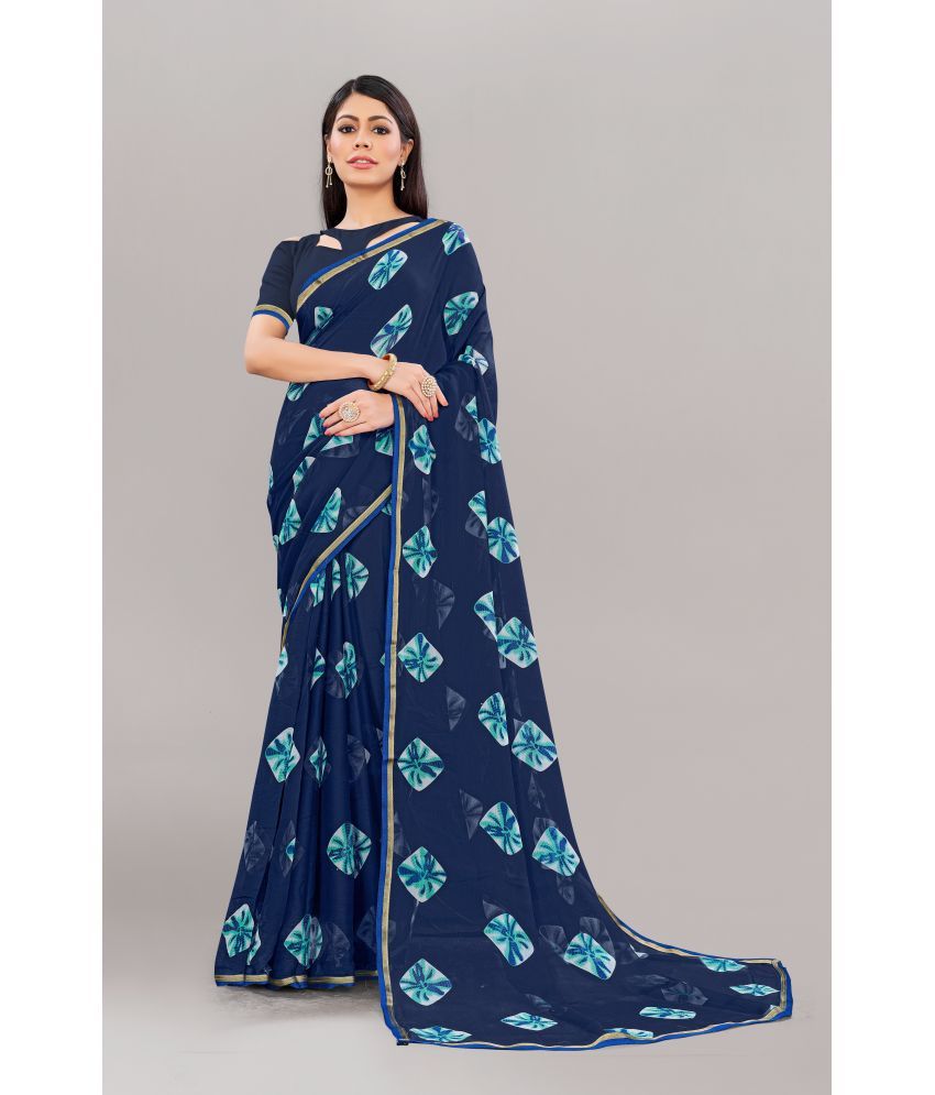     			Aishwarya Georgette Printed Saree With Blouse Piece - Blue ( Pack of 1 )