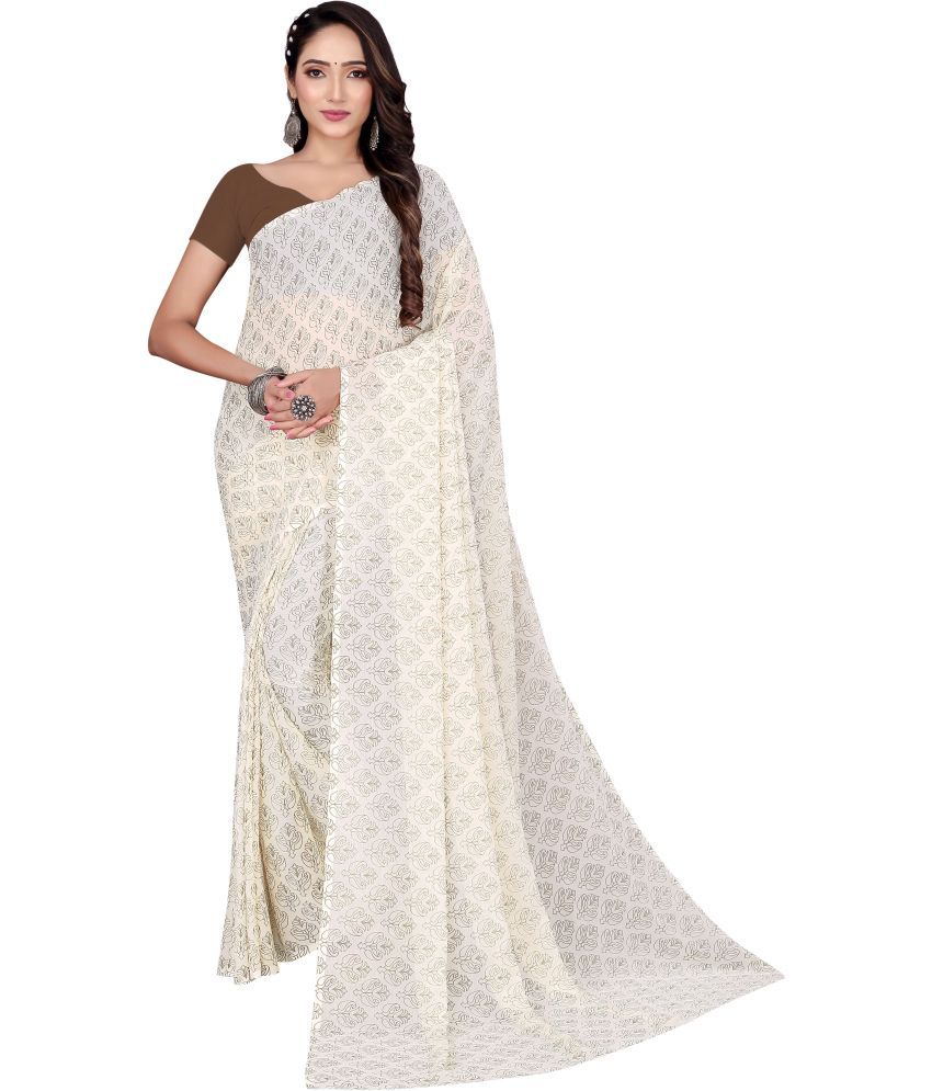     			Aishwarya Georgette Printed Saree With Blouse Piece - White ( Pack of 1 )