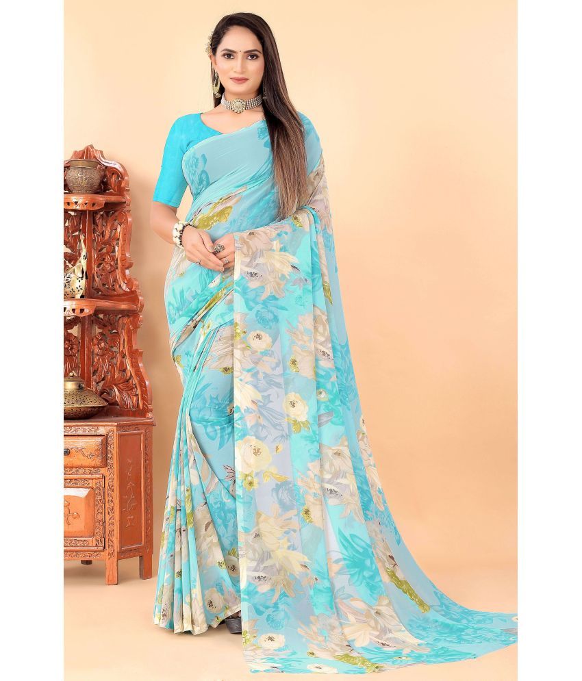     			Aishwarya Georgette Printed Saree Without Blouse Piece - Light Green ( Pack of 1 )