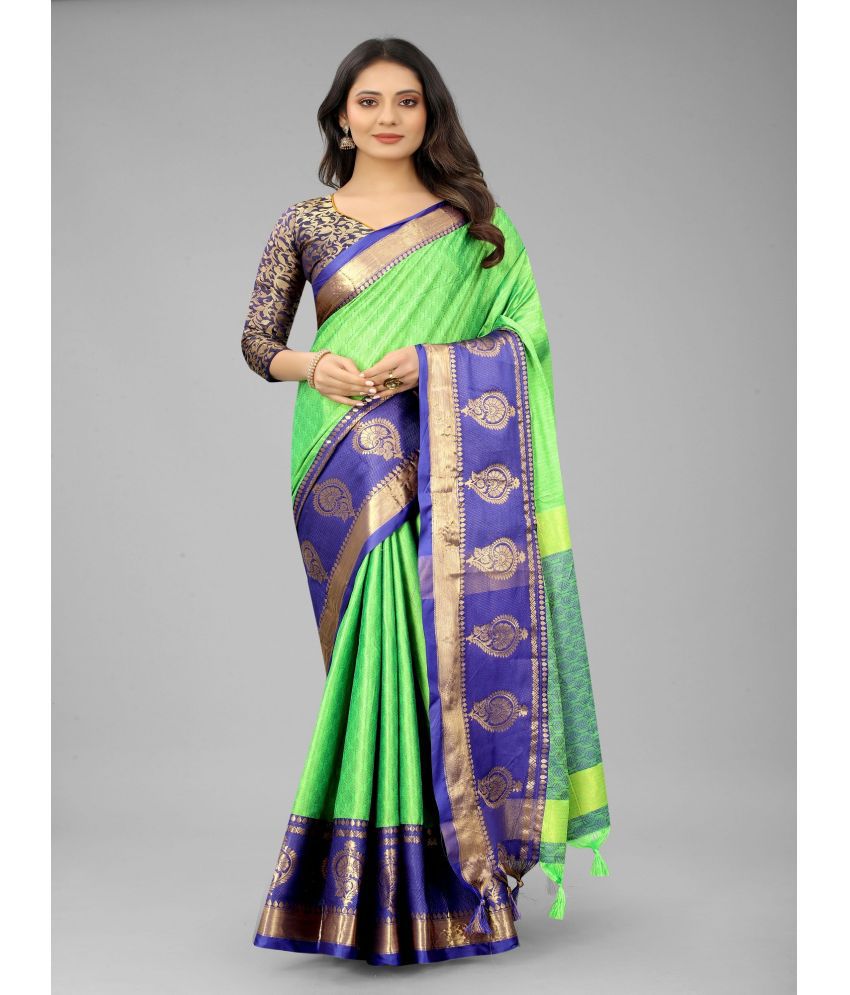     			Apnisha Cotton Silk Embellished Saree With Blouse Piece - Light Green ( Pack of 1 )