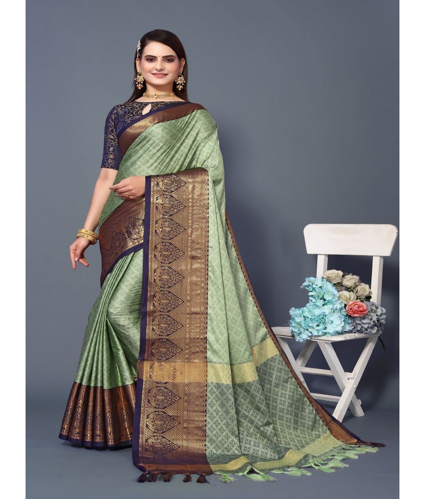     			Apnisha Cotton Silk Solid Saree With Blouse Piece - SkyBlue ( Pack of 1 )