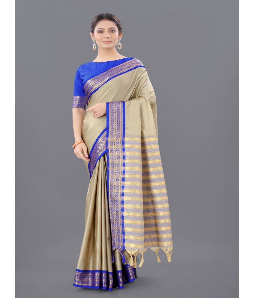     			JULEE Cotton Silk Solid Saree With Blouse Piece - Brown ( Pack of 1 )