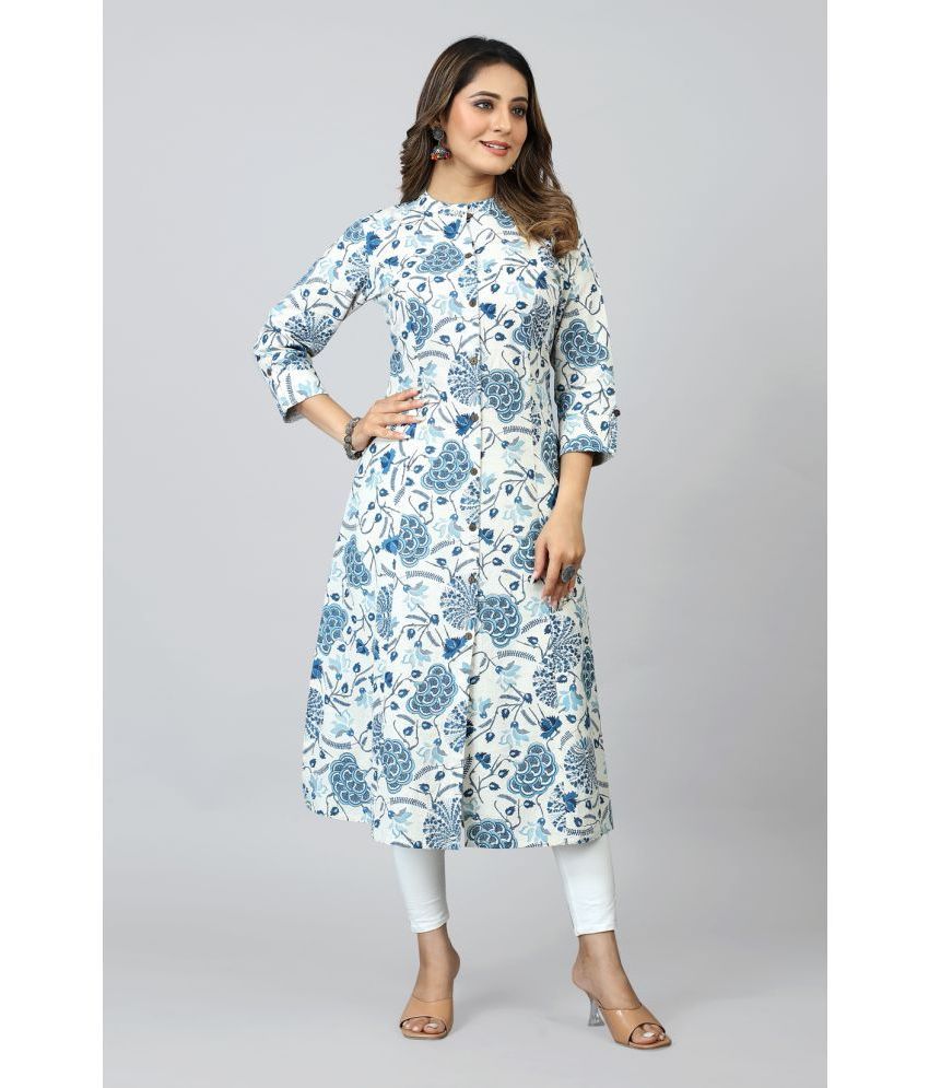     			SARRAS Cotton Flex Printed Front Slit Women's Kurti - Blue ( Pack of 1 )